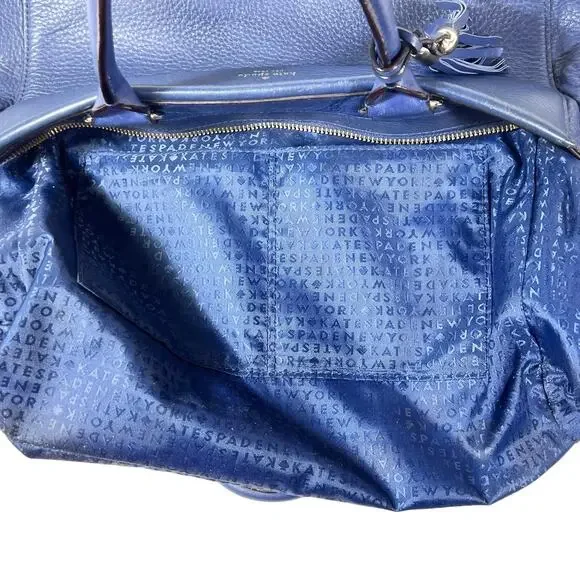 Kate Spade New York Atwood Place Larson Satchel Tassel Blue Leather Hand Bag - Picture 13 of 16